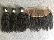 Armadura rizada rizada peruana del cabello humano sin procesar con el frontal del cordón 13x4